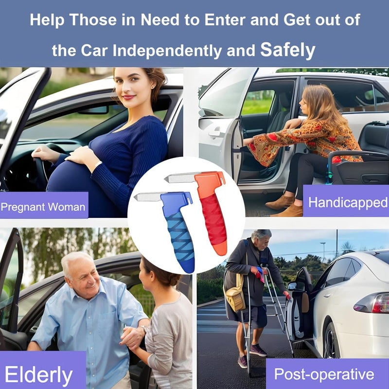 Atojarkle 2 Pack Car Door Handles for Elderly, Door Grab Handle Assist, Ultra Grip Mobility Handle for Car, Car Door Latch Bar for Easily Get Out of Car, Anti-Slip Design, Blue/Orange - Image 2